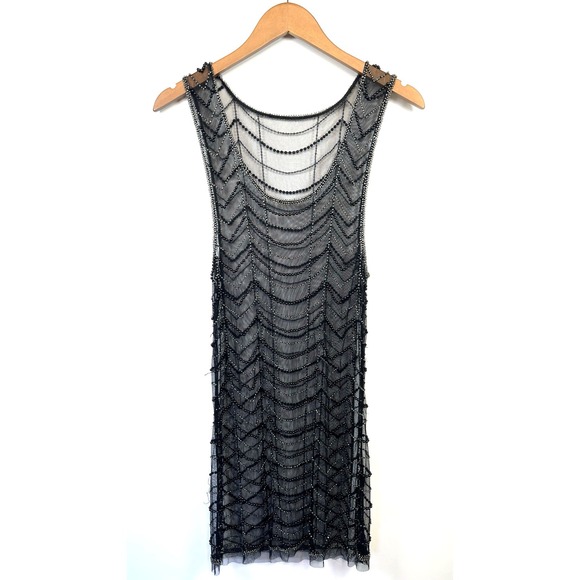 The Unbranded Brand Dresses & Skirts - Womens Beaded Sheer Overlay Beaded Mini Dress Size XS Black Bohemian Festival